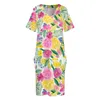 Vestidos de talla grande Vestido colorido de flores brillantes con cuello en V, vestidos estéticos con estampado floral, Vestido informal moderno para vacaciones, Vestido de talla grande con estampado para mujer 230325