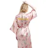 Women's Sleepwear Print Flower Long Robe Kimono Bath Gown Women Sexy Bride Bridesmaid Wedding Loose Nightwear Silk Satin Home Dress