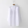 Women's Blouses Shirts White Shirt Casual Wear Button Up Turn Down Collar Long Sleeve Cotton Blouse Embroidery Feminina T8D427M 230325