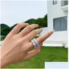 Joyería Ins Top Sell Esgin Anillos de boda Lujo Real 925 Sterling Sier Princess Cut White Topaz Party Cz Diamond Mujeres Compromiso B Dhp5L