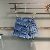 Jeans pour femmes Summer Irregular Multi-Pocket Toolling A-Line Denim Shorts jupe Femmes High Wasit Loose Wide-leg Jeans 230325