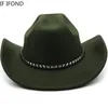 Breda Brim Hatts Bucket Gentleman Western Cowboy Hat For Mens Vintage Cowgirl Jazz Cap med läder Toca Sombrero 230325