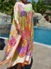Dameszwemkleding Boheemse strandjurken Maxi Tunic Floral Gedrukte Kaftans For Women Summer Seaside Holiday Beachwear Bathing Suits 220325