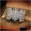 Jewelry Sparkling Luxury Top Sell 925 Sterling Sier Fl Princess Cut White Topaz Cz Diamond Gemstones Party Women Band Ring D Dhfh0