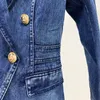 Costumes pour femmes Blazers HIGH STREET Fashion 2023 Veste de créateur Boutons de Lion en métal Double boutonnage Denim Manteau extérieur 230325