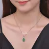 Chains Nephrite Jade Pendant Natural Green Chalcedony Necklace 925 Silver Carved Collarbone Chain Girls Favor Amulet Fine Jewelry Gift