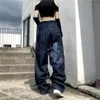 Kvinnors jeans American Street Hip Hop Dragon broderi Retro Hög midja Lös rak Wide Ben Jeans Kvinna Y2K Harajuku Wild Par 230325