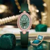 Polshorloges dames ovaal groen vintage horloges luxe strass dames lederen kwarts voor cadeaublokje relogio feminino