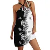 Vestidos casuais Sexy Halter Halter Neck Floral Printing Mini Dress 2023 Summer Women Women Beach Off ombro LOUS VESTIDO