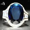 Klusterringar yayi fina smycken mode prinsessa 12 16 enorm blå kubik zirkoniums silver färg engagemang bröllop festälskare gåva