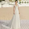 V Neck Boho Beach A Line Wedding Dresses Cap ärmar Charmig Chiffon Lace Moderskap Brudklänningar Knappar Back Sweep Train Reception Party Dress for Bride CL2080