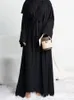 Vêtements ethniques 2 pièces correspondant ensembles musulmans robe hijab plaine Eid Abayas pour femmes Dubaï ouvert Abaya Turquie robes intérieures vêtements islamiques africains 230325