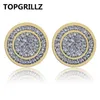 TOPGRILLZ Gold Silver Color Iced Out Cubic Zircon Round Stud Earring With Screw Back Buckle Men Women Hip Hop Jewelry Gifts216S