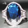 Cluster Ringe Yayi Feine Schmuck Mode Prinzessin 12 16 Riesige Blaue Zirkonia Silber Farbe Verlobung Hochzeit Party Liebhaber Geschenk