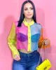 Women's Blouses Sexy Long Sleeve Patchwork Organza Shirt Women See Through Y2k Club Tops Summer Spring Turn Down Collar Single Breasted