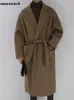 Men's Wool Blends Mauroicardi Autumn Winter Long Khaki Black Soft Warm Trench Coat Men with Side Slit Sashes Loose Casual Korean Fashion 230325