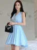 Casual Dresses Korean Elegant Women Evening Dress V-Neck Sleeveless Lace-up Slim Mini Party Club Beach Prom Lady Femme Mujer Vestidos