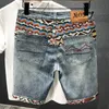 Men's Shorts Summer Denim Stitching Embroidery Ripped Knee length White Black Retro Blue Fashion High Quality Jeans 230325