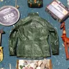 Herren-Jacke aus echtem Leder im YRUS-Stil, Vintage-Grün, M65, hochwertiges Jagd-Pferdeleder, Stoff in Übergröße, 230324