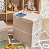 Storage Boxes Bins 3 Pack Large Linen Fabric Foldable Storage Cubes Bin Box Containers with Lid and Handles for Nursery Closet Kids Room Toys P230324