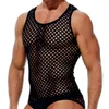 Men's Tank Tops Men Fashion Loose O Neck Sleeveless Vest Shirt Casual See Through Nightclub Tees Sexy Hollow Out Mesh Knit Fish Net 230324