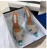 222 rhinestone crystal-embellished sandals Aquazzura PVC Pumps High heels shoes100mm spool Slingbacks women Luxurys Designers Dress Evening shoes stiletto Heels