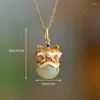 Chains Retro Chinese Style Enamel Color Lion Necklace 2023 Women's Imitation Natural Hetian Jade Pendant For Women