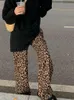 Pantaloni da donna Zoki Donna Vintage Leopard Elastico in vita Gamba larga Primavera Coreano Pantaloni dritti larghi Donna Streetwear Casual 230325
