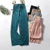 Kvinnor Pants Capris Pleated Loose Ice Silk Korean Casual Croped Wide Leg Trouse Home Classic Sports Girls Clothes Black Top 230325