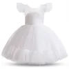 Vestidos da menina laço branco flor meninas casamento cerimônias formais vestido de baile crianças roupas menina aniversário batismo vestido