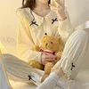 Indumenti da notte da donna Pigiama dolce a maniche lunghe Set da donna Allentato Casual Elegante Chic Homewear Monopetto Ins Cute Bow Princess Nightwear 230325