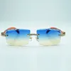 Medium diamant koele zonnebrillen 3524031 met natuurlijke oranje houten benen en 57 mm gesneden lens