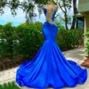 Crystal Royal Blue Prom Dresses Hollow Back Evening Dress Black Girls Beaded Party Robe de Soiree 326