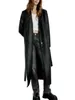 Kvinnans jackor 2023 Spring Autumn Women Fashion Black Pu Faux Leather Trench Coats Lady Korean Long Overdimased Loose Belt Street Clothing 230324