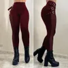 Women's Pants Pencil Skinny High Waist Buckled Mesh Patch Solid Color Streetwear Ankle Length Ladies Tight Trousers Sexy Leggings 230325