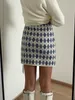 Spódnice vintage rombus kratowy mini 2023 mody kobiety wysoki talia bodycon jeden krok sweter jacquard b 007 230325