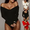 Womens Jumpsuits Rompers Fashion Women Knit Sexy Long Sleeve Short Romper Off Shoulder Jumpsuit Stretch Bodysuit Leotard Ribbed Top Blouse 230324