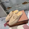 Sandali Mezze pantofole con chiusura in metallo Ciabatte da donna Scarpe basse in pelle scamosciata Mocassini da passeggio estivi Punta tonda senza schienale Diapositive alla moda aperte sul retro 230325