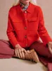 Женские трикотажные футболки Турадовый воротник с твердым цветом свитер с длинным рукавом кардиган с двойными карманами 230324