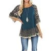 Women's T Shirt Casual Half Sleeve Blouse Leopard Floral Printed Patchwork Round Neck Loose Fit Tops Simple Beachwear Style Shirt 230325