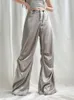 Damesbroek s Weemeep Satin Wide Leg Baggy Drawstring Jogging Sweatpants 2023 Zomer Fashion Low Rise Trouser Elegant Streetwear 230403