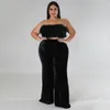 Women's Plus Size Pants Plus Size Women Velvet Pants Solid Wide Leg Trouser Fall Female Elegant Flare Pants Lady Winter Casual Designer Trousers 230325