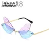 Lunettes de soleil Designer Hip Hop Mode Papillon Sans Cadre Garni Lunettes Sombres Femelle Libellule Ailes Discothèque 3VPU