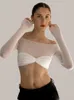 Damen-T-Shirt Mozision, durchsichtiges Netz-Crop-Top, Damen-Pullover, trägerlos, kurze Strick-Crop-Tops, Damen-T-Shirt, sexy schulterfreies T-Shirt 230325
