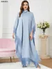 Etnische kleding Abaya Moslimvrouwen Tassel Batwing Sleeve jurk Turtleneck Casual losse oversized onregelmatige zoom Robe Marokkaanse Caftan Ramadan 230324