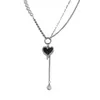 Pendant Necklaces 2023 Goth Y2K Double Layer Pearl Heart Necklace Man Hip-Hop Simple Choker Chain Stitching Exquisite Women Collar Gift