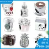 925 Siver Koraliki Charki dla Pandora Charm Branselets Designer dla kobiet kawa kubek popcorn Karton Milk Cactus