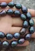 Chains Natural 10-11mm South Sea Peacock Black Baroque Rice Pearl Necklace 18''