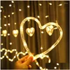 Energilagringsbatteri strängar 12 hjärtgardinlampor 2,5 m utomhusvattentät sovrum hemfest dekoration led kärlek sträng dhgti