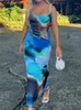 Casual jurken Hirigin sexy vrouwen sling bodycon jurk mouwloze tie-dye print slanke zomers lang voor feestclub streetwear